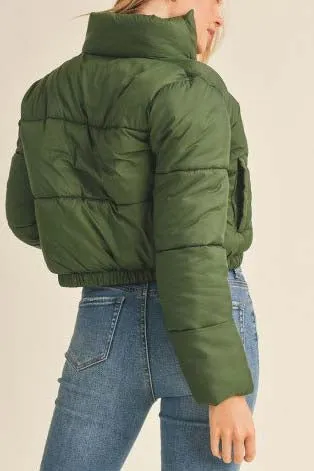 ZIP UP FAUX DOWN PUFFER JACKET