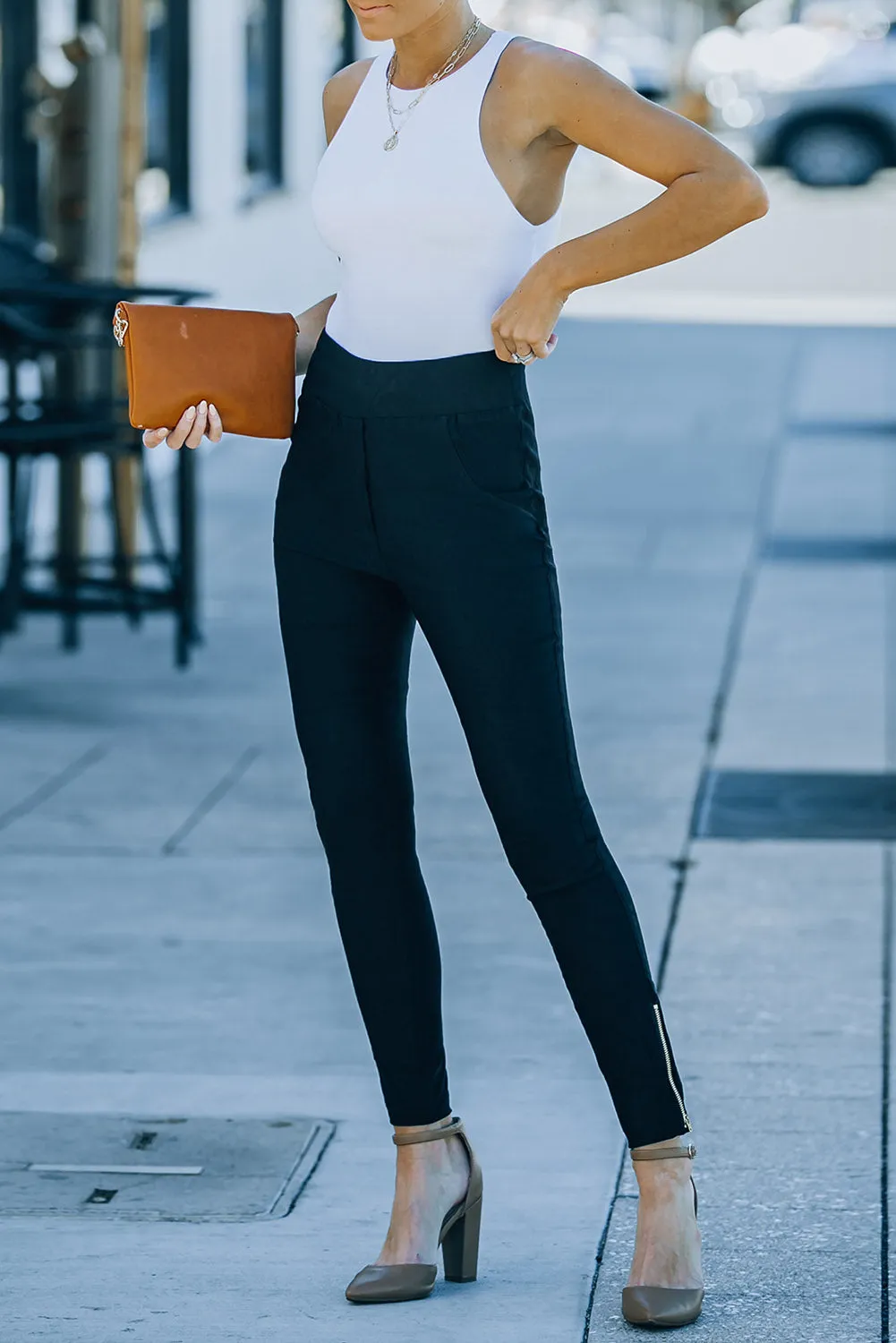 Zoe Ankle Zipper Skinny Pants in Black
